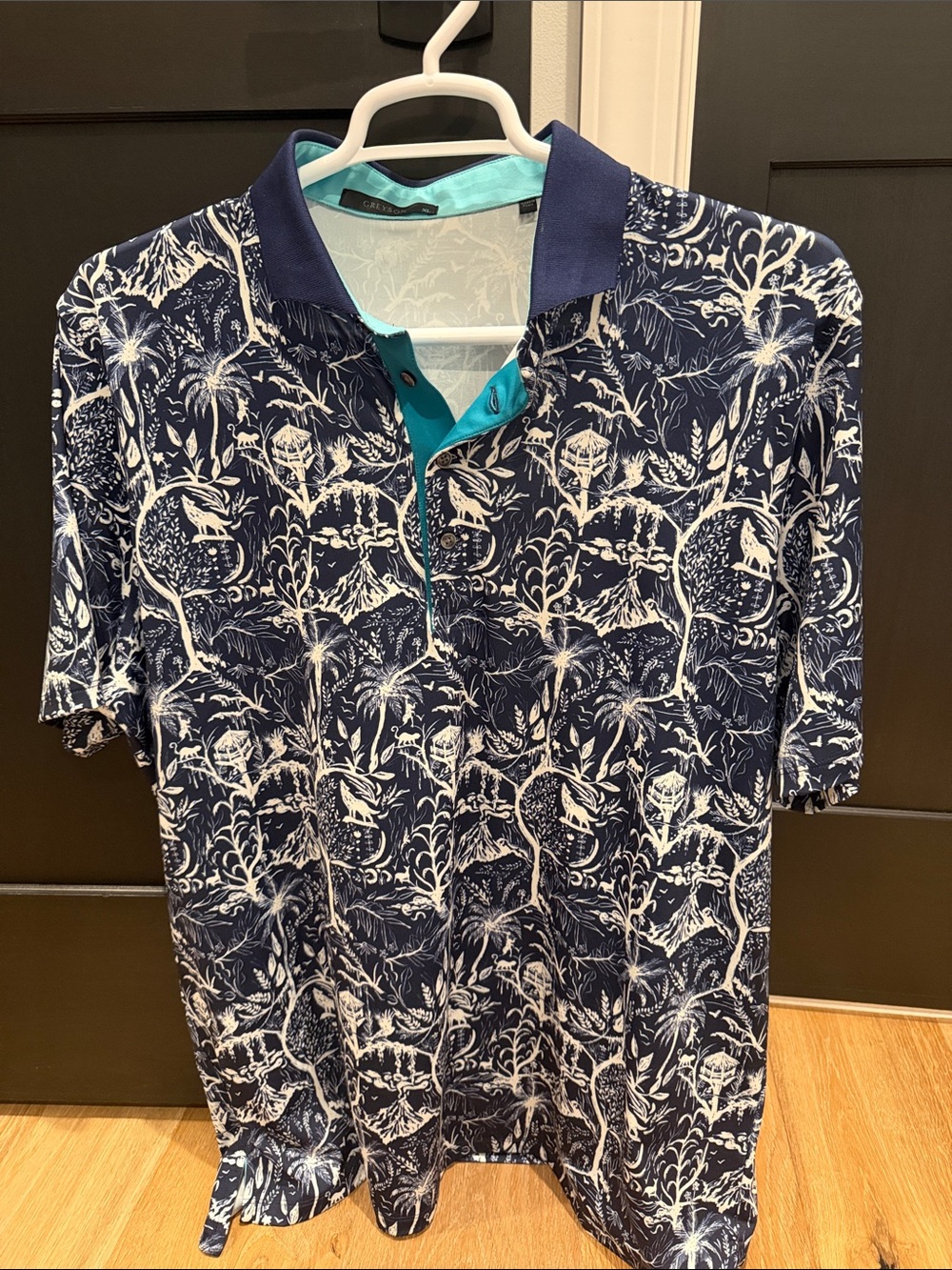 Greyson Men's Navy Blue Patterned Polo Shirt